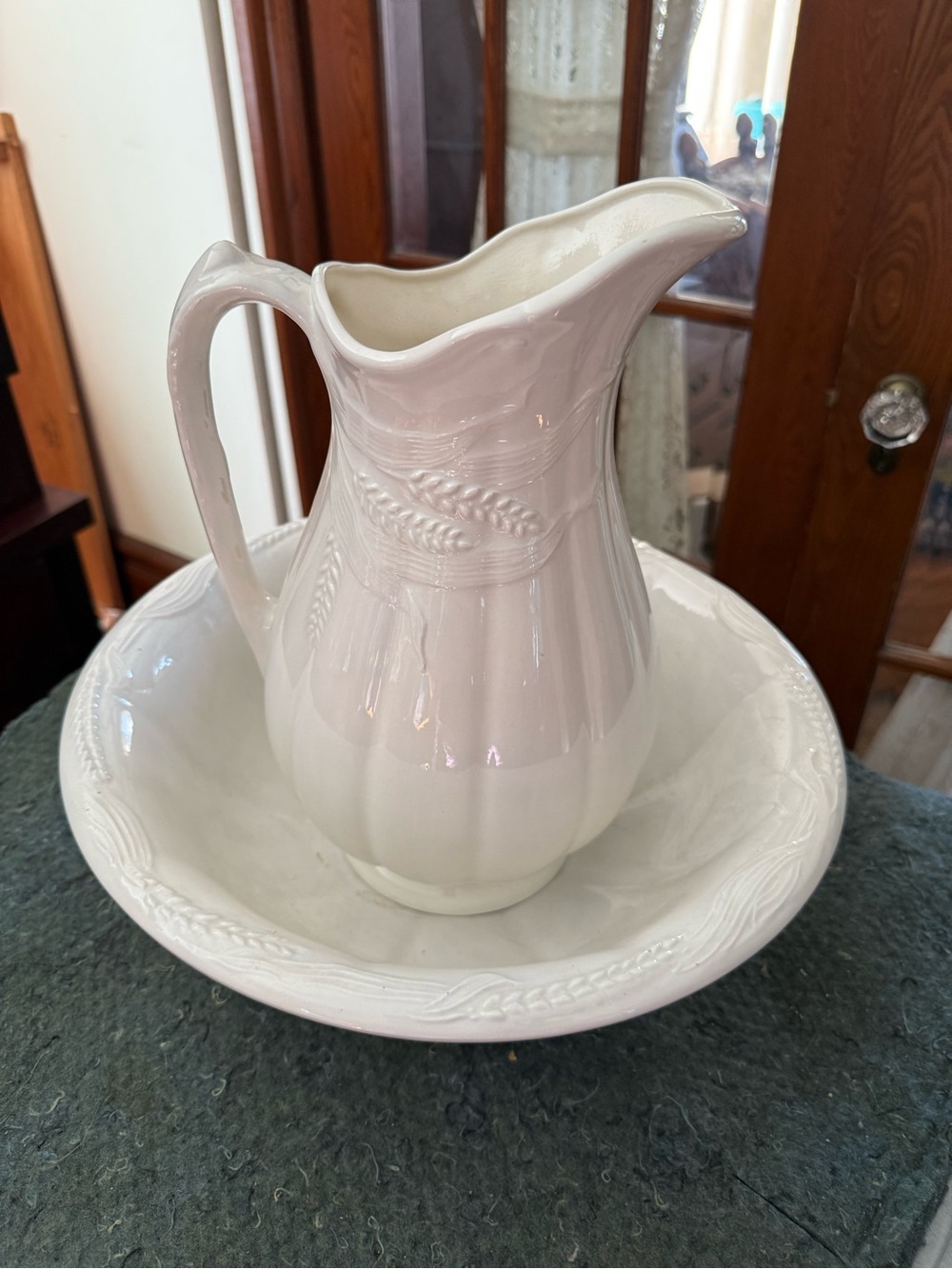 Vintage handmade White Ceramic Pitcher and Basin Set